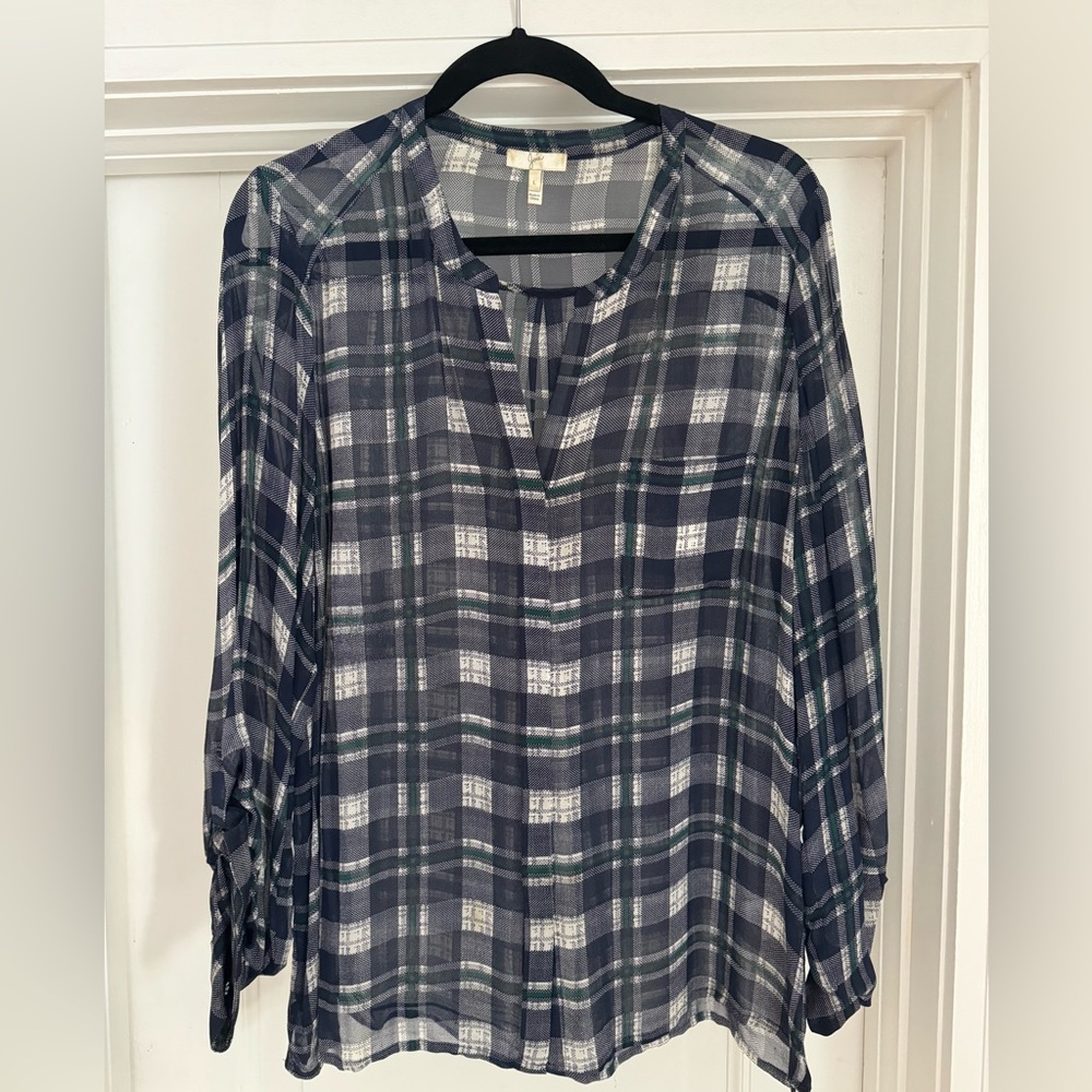 Joie Silk Plaid Sheer Top Size Large